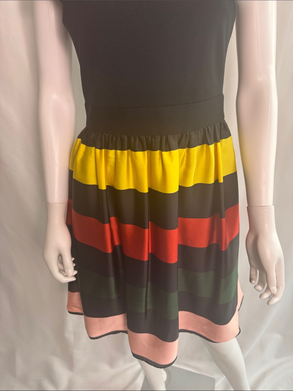 Ted Baker Black Dress with Yellow, Red, Green & Pink Striped Skirt - Picture 5 of 13